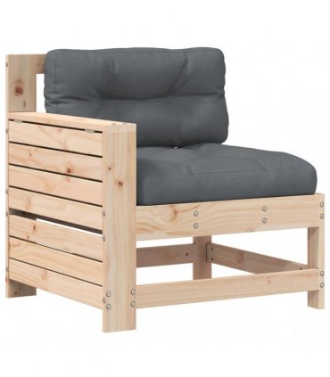 vidaXL Garden Armrest Sofa with Cushion Solid Wood Pine — Colour: untreated/anthracite, Model: corner sofa with side table