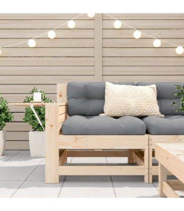 vidaXL Garden Armrest Sofa with Cushion Solid Wood Pine — Colour: untreated/anthracite, Model: corner sofa with side table