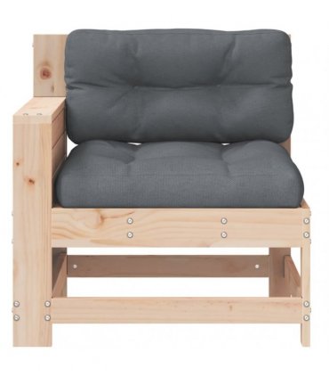 vidaXL Garden Armrest Sofa with Cushion Solid Wood Pine — Colour: untreated/anthracite, Model: corner sofa with side table
