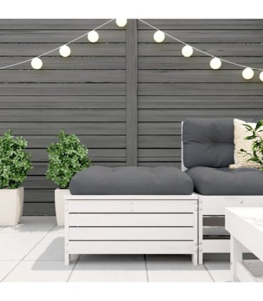 vidaXL Garden Footstool with Cushion White Solid Wood Pine — Colour: white/anthracite