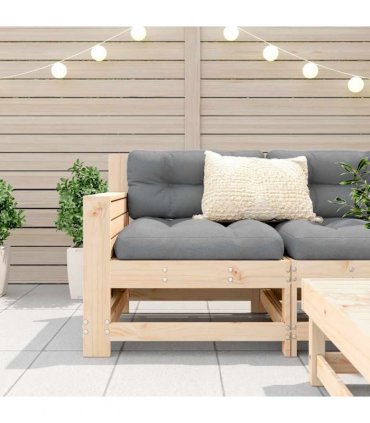 vidaXL Garden Armrest Sofa with Cushion Solid Wood Pine — Colour: untreated/anthracite, Model: corner sofa