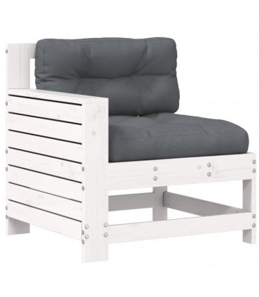 vidaXL Garden Armrest Sofa with Cushion White Solid Wood Pine — Colour: white/anthracite, Model: corner sofa