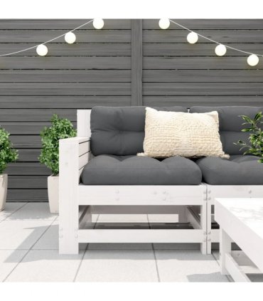 vidaXL Garden Armrest Sofa with Cushion White Solid Wood Pine — Colour: white/anthracite, Model: corner sofa