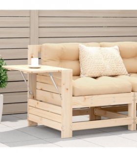 vidaXL Garden Armrest Sofa with Cushion Solid Wood Pine — Colour: untreated/beige, Model: corner sofa with side table