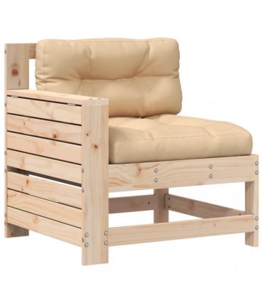 vidaXL Garden Armrest Sofa with Cushion Solid Wood Pine — Colour: untreated/beige, Model: corner sofa with side table