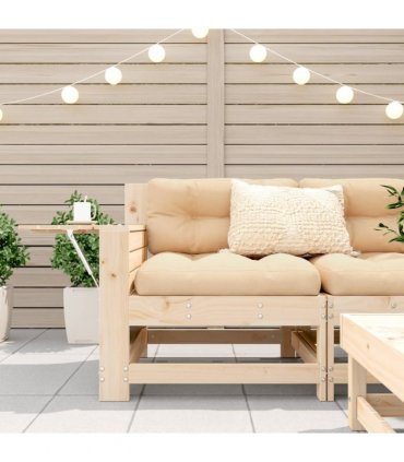 vidaXL Garden Armrest Sofa with Cushion Solid Wood Pine — Colour: untreated/beige, Model: corner sofa with side table