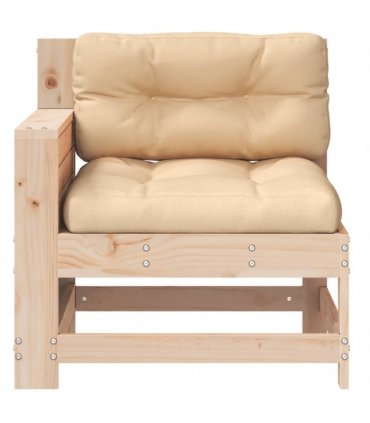 vidaXL Garden Armrest Sofa with Cushion Solid Wood Pine — Colour: untreated/beige, Model: corner sofa with side table