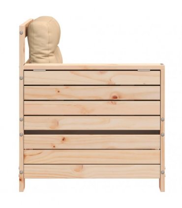 vidaXL Garden Armrest Sofa with Cushion Solid Wood Pine — Colour: untreated/beige, Model: corner sofa with side table