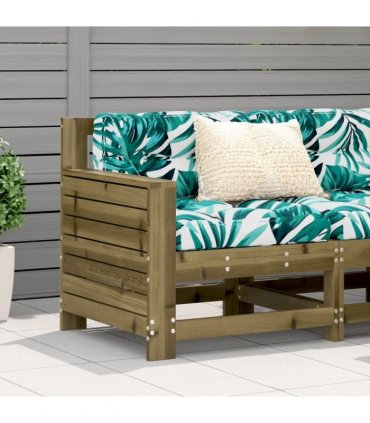 vidaXL Garden Armrest Sofa with Cushion Impregnated Wood Pine — Colour: brown/green leaf, Model: corner sofa