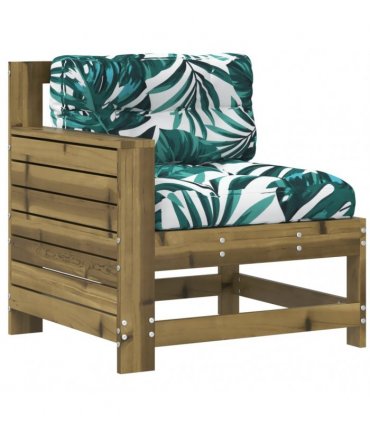 vidaXL Garden Armrest Sofa with Cushion Impregnated Wood Pine — Colour: brown/green leaf, Model: corner sofa