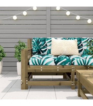 vidaXL Garden Armrest Sofa with Cushion Impregnated Wood Pine — Colour: brown/green leaf, Model: corner sofa