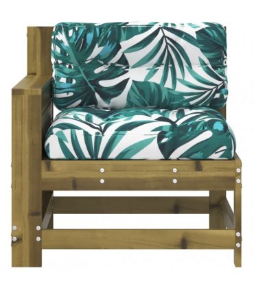 vidaXL Garden Armrest Sofa with Cushion Impregnated Wood Pine — Colour: brown/green leaf, Model: corner sofa