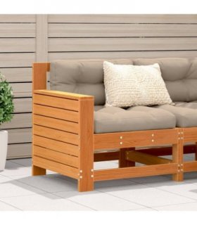 vidaXL Garden Armrest Sofa with Cushion Wax Brown Solid Wood Pine — Colour: brown/taupe, Model: corner sofa