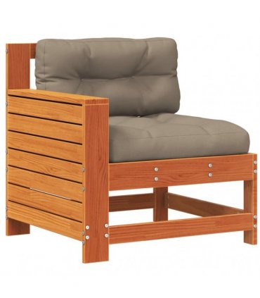 vidaXL Garden Armrest Sofa with Cushion Wax Brown Solid Wood Pine — Colour: brown/taupe, Model: corner sofa