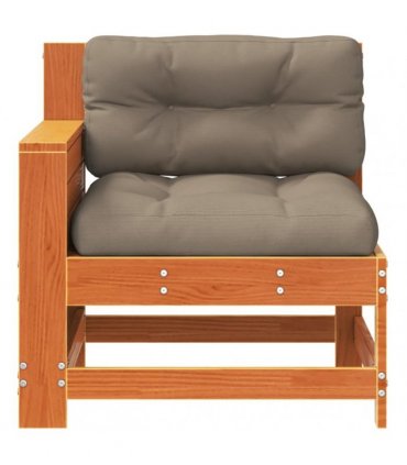 vidaXL Garden Armrest Sofa with Cushion Wax Brown Solid Wood Pine — Colour: brown/taupe, Model: corner sofa