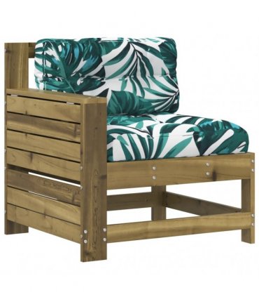 vidaXL Garden Armrest Sofa with Cushion Impregnated Wood Pine — Colour: brown/green leaf, Model: corner sofa with side table
