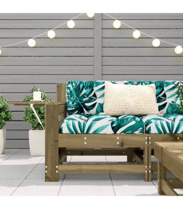 vidaXL Garden Armrest Sofa with Cushion Impregnated Wood Pine — Colour: brown/green leaf, Model: corner sofa with side table