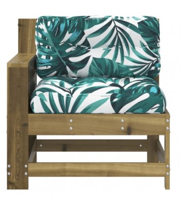 vidaXL Garden Armrest Sofa with Cushion Impregnated Wood Pine — Colour: brown/green leaf, Model: corner sofa with side table