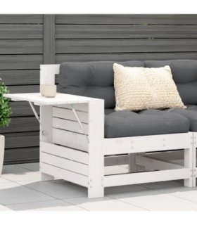 vidaXL Garden Armrest Sofa with Cushion White Solid Wood Pine — Colour: white/anthracite, Model: corner sofa with side table