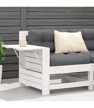 vidaXL Garden Armrest Sofa with Cushion White Solid Wood Pine — Colour: white/anthracite, Model: corner sofa with side table