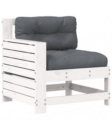vidaXL Garden Armrest Sofa with Cushion White Solid Wood Pine — Colour: white/anthracite, Model: corner sofa with side table