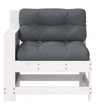 vidaXL Garden Armrest Sofa with Cushion White Solid Wood Pine — Colour: white/anthracite, Model: corner sofa with side table