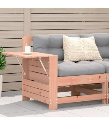vidaXL Garden Armrest Sofa with Cushion Solid Wood Douglas — Colour: untreated/grey, Model: corner sofa with side table