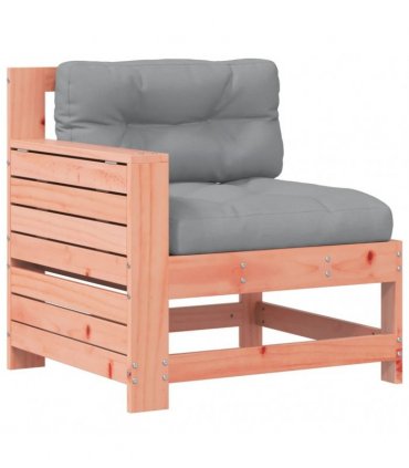 vidaXL Garden Armrest Sofa with Cushion Solid Wood Douglas — Colour: untreated/grey, Model: corner sofa with side table