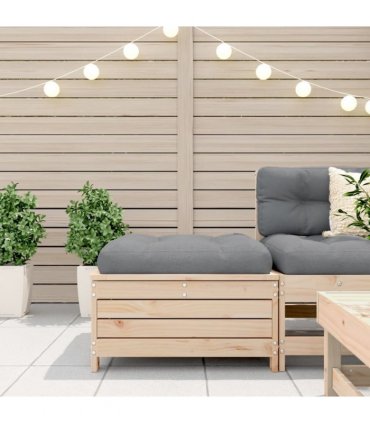 vidaXL Garden Footstool with Cushion Solid Wood Pine — Colour: untreated/anthracite
