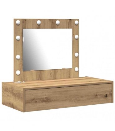 vidaXL Dressing Table Brown 83 x 40 x 70 cm Engineered Wood — Colour: Artisan oak, Model: with led