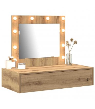 vidaXL Dressing Table Brown 83 x 40 x 70 cm Engineered Wood — Colour: Artisan oak, Model: with led