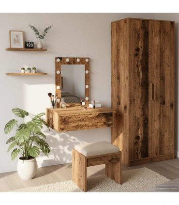 vidaXL Dressing Table Brown 60 x 40 x 70 cm Engineered Wood — Colour: Old wood, Model: with led