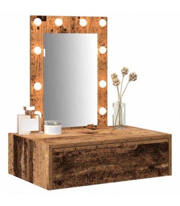 vidaXL Dressing Table Brown 60 x 40 x 70 cm Engineered Wood — Colour: Old wood, Model: with led
