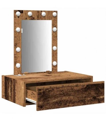vidaXL Dressing Table Brown 60 x 40 x 70 cm Engineered Wood — Colour: Old wood, Model: with led
