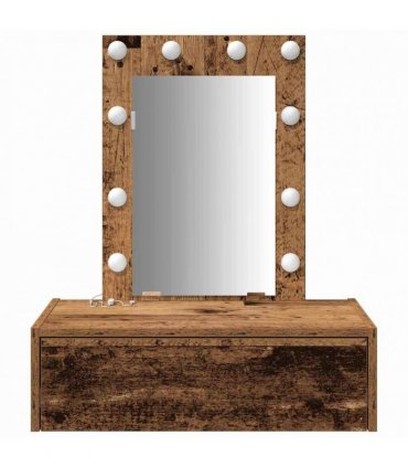 vidaXL Dressing Table Brown 60 x 40 x 70 cm Engineered Wood — Colour: Old wood, Model: with led