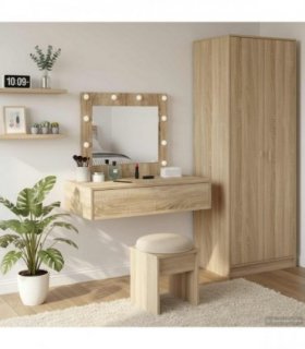 vidaXL Dressing Table Brown 83 x 40 x 70 cm Engineered Wood — Colour: Sonoma oak, Model: with led