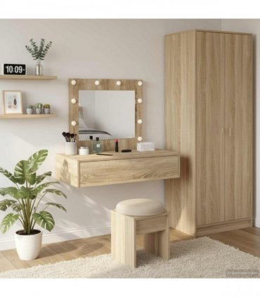 vidaXL Dressing Table Brown 83 x 40 x 70 cm Engineered Wood — Colour: Sonoma oak, Model: with led