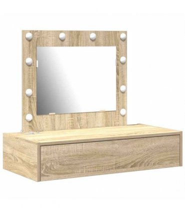 vidaXL Dressing Table Brown 83 x 40 x 70 cm Engineered Wood — Colour: Sonoma oak, Model: with led