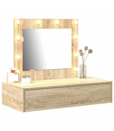 vidaXL Dressing Table Brown 83 x 40 x 70 cm Engineered Wood — Colour: Sonoma oak, Model: with led