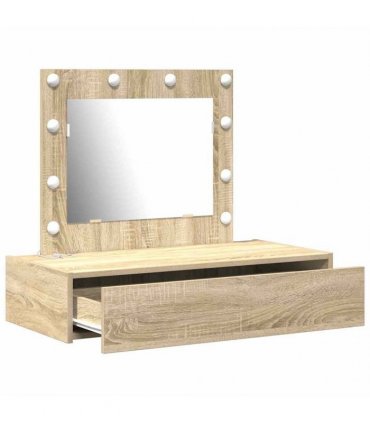 vidaXL Dressing Table Brown 83 x 40 x 70 cm Engineered Wood — Colour: Sonoma oak, Model: with led