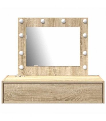 vidaXL Dressing Table Brown 83 x 40 x 70 cm Engineered Wood — Colour: Sonoma oak, Model: with led