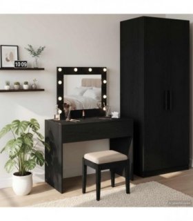 vidaXL Dressing Table Black 83 x 40 x 70 cm Engineered Wood — Colour: Black oak, Model: with led