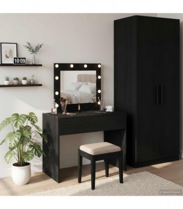 vidaXL Dressing Table Black 83 x 40 x 70 cm Engineered Wood — Colour: Black oak, Model: with led
