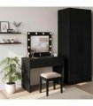 vidaXL Dressing Table Black 83 x 40 x 70 cm Engineered Wood — Colour: Black oak, Model: with led