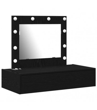 vidaXL Dressing Table Black 83 x 40 x 70 cm Engineered Wood — Colour: Black oak, Model: with led