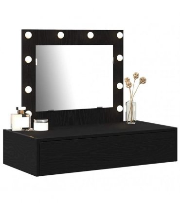 vidaXL Dressing Table Black 83 x 40 x 70 cm Engineered Wood — Colour: Black oak, Model: with led