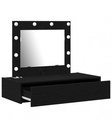 vidaXL Dressing Table Black 83 x 40 x 70 cm Engineered Wood — Colour: Black oak, Model: with led