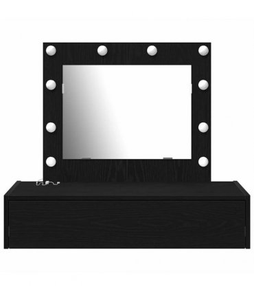 vidaXL Dressing Table Black 83 x 40 x 70 cm Engineered Wood — Colour: Black oak, Model: with led