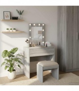 vidaXL Dressing Table with Drawer Grey 60 x 40 x 70 cm Engineered Wood — Colour: Grey sonoma, Model: with led