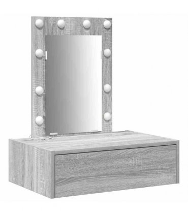 vidaXL Dressing Table with Drawer Grey 60 x 40 x 70 cm Engineered Wood — Colour: Grey sonoma, Model: with led
